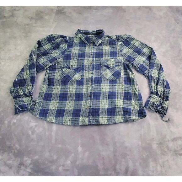 We The Free Wms Sz XL Boho Cowgirl Peasant Indie Grunge Crop Plaid Flannel C23 - Picture 1 of 9